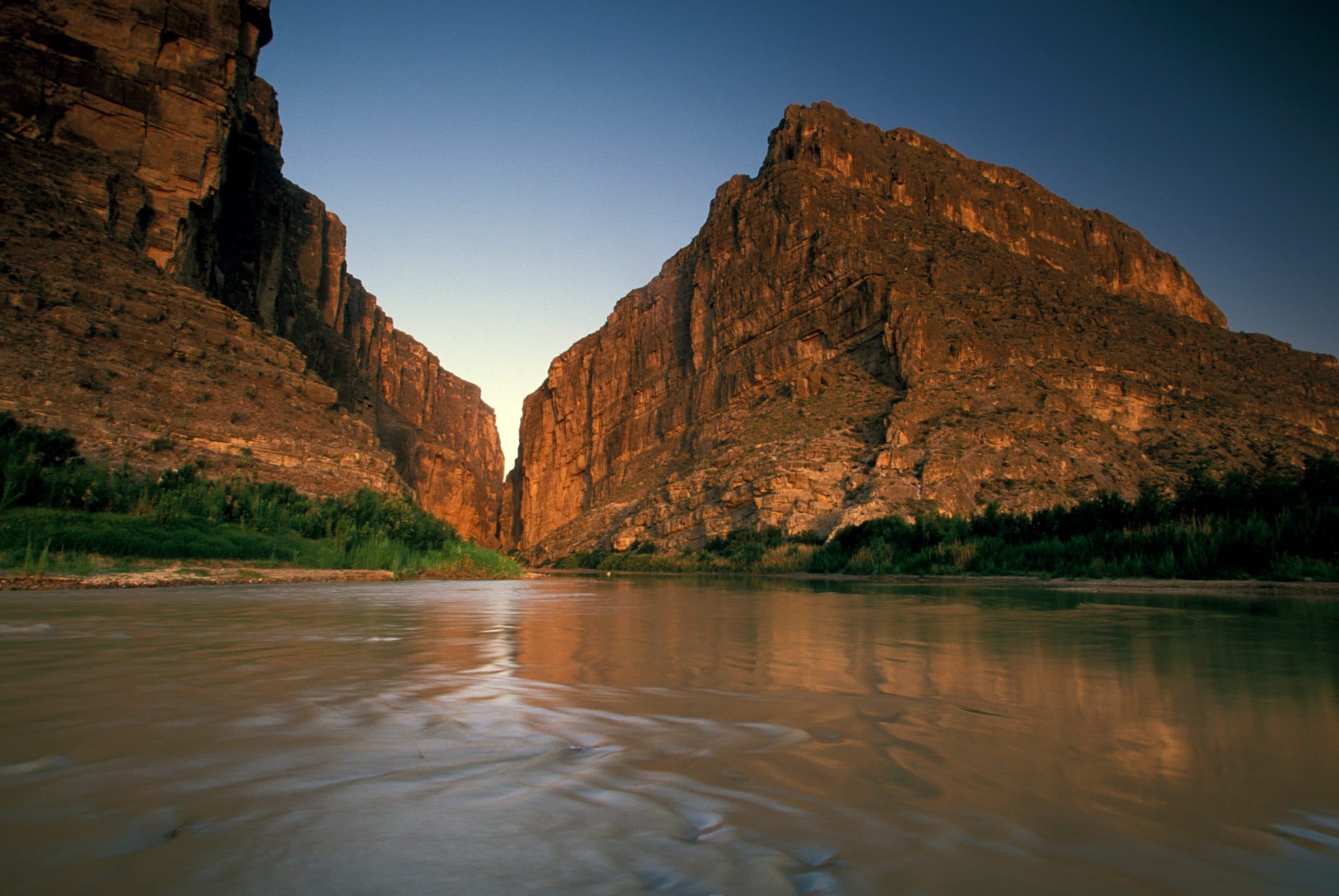 The river running through the canyon at dusk